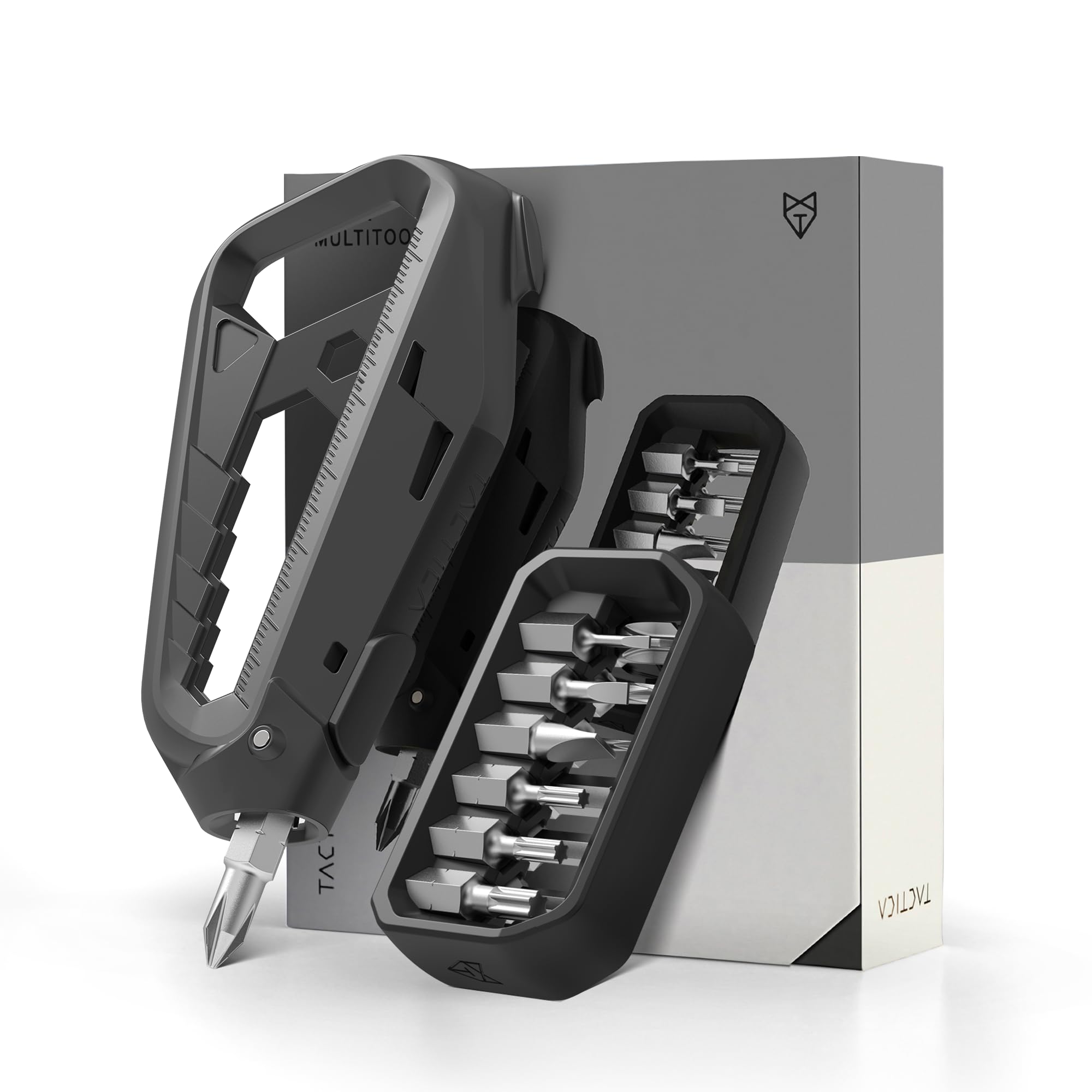 TACTICA M100X Pocket Multi-Tool Bundle Pack with Over 30 Tools, Includes EDC Keyring Multitool and 12 Screwdriver 1/4 Hex Bit Set, Phillips, Flat, Torx, Allen Keys, Ultra-Lightweight & TSA-Compliant