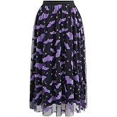 CHICWISH Women's Pumpkin Tulle Tutu Skirt Velvet Bats Elastic Waist Halloween Party Layered Mesh Midi Skirt Halloween Costume