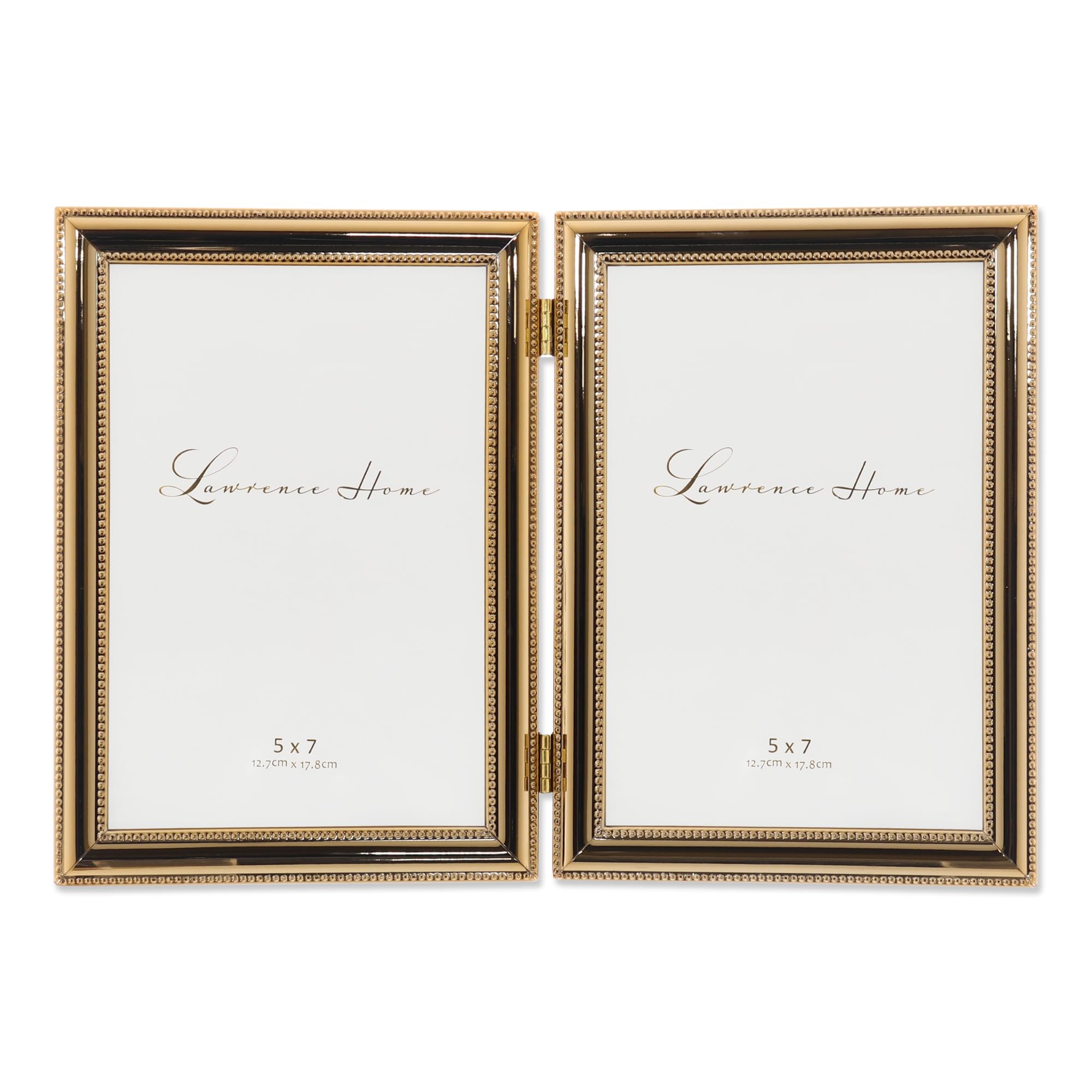 Lawrence Frames Classic Bead Frame, 5x7 Hinged Double, Gold