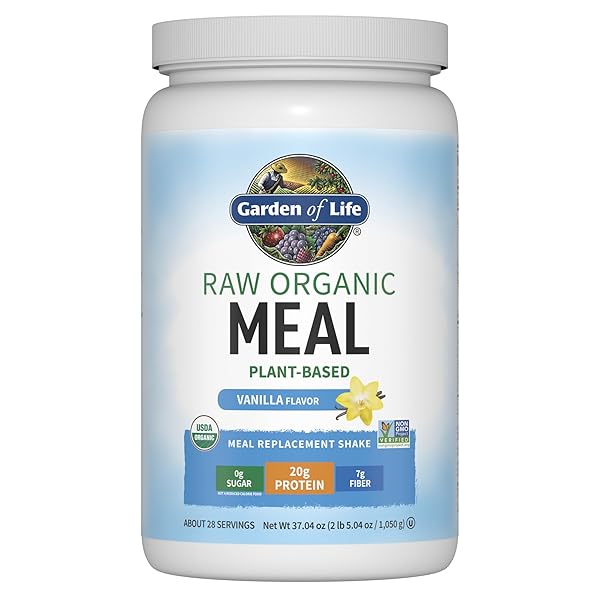 GARDEN OF LIFE MEAL REPLACEMENT SHAKES, RAW ORGANIC, VANILLA PROTEIN POWDER WITH PLANT BASED PEA PROTEIN, SPROUTS, GREENS, PROBIOTICS, DAIRY FREE 28 SERVINGS