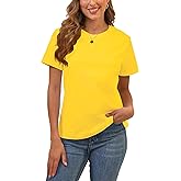 Cotton Basic T Shirts for Women,Crew Neck Short Sleeve Summer Shirts,Solid Loose Fit Tshirt, Plain Workout Tops, Undershirts