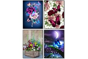 VIGEGU 4 Pack Stamped Cross Stitch Kits - Counted Cross Stitch Kits for Beginners Adults Needlepoint Flowers Cross-Stitch Patterns Dimensions Needlecrafts Embroidery Kits Arts and Crafts(12X16inch)