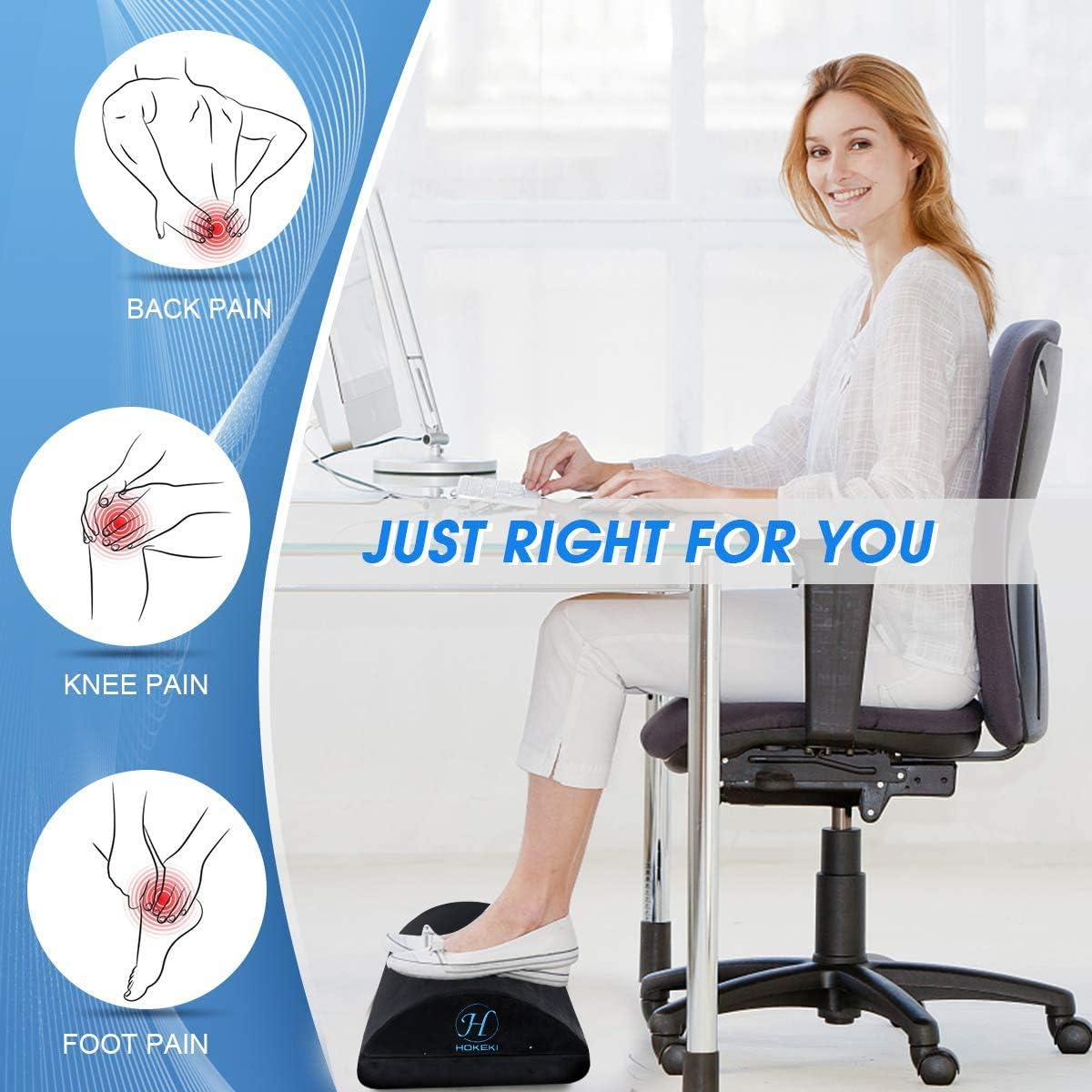 HOKEKI Upgraded Foot Rest Under Desk with Adjustable Height, Soft Yet Firm Foam Velvet Footrest Cushion, Foot Stool Rocker Pillow for Home, Office, Car, Airplane to Relieve Lumbar, Back, Knee Pain: Home & Kitchen