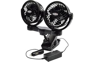 RoadPro RPSC8572 12-Volt Dual Fan with Mounting Clip, Black, 10X7X12