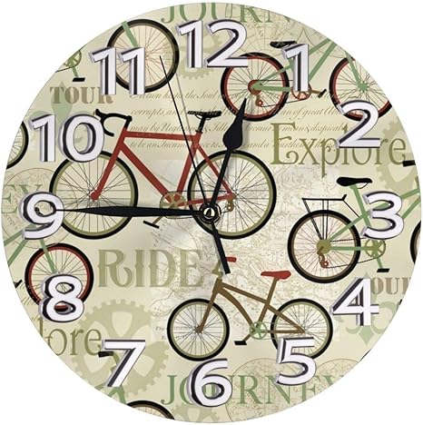 Amazon Co Jp おしゃれな レトロな自転車バイクの旅 壁掛け時計 サイレント デザイン時計 モダン 壁飾り 電池式 子供部屋 勉強部屋 玄関 ホーム キッチン