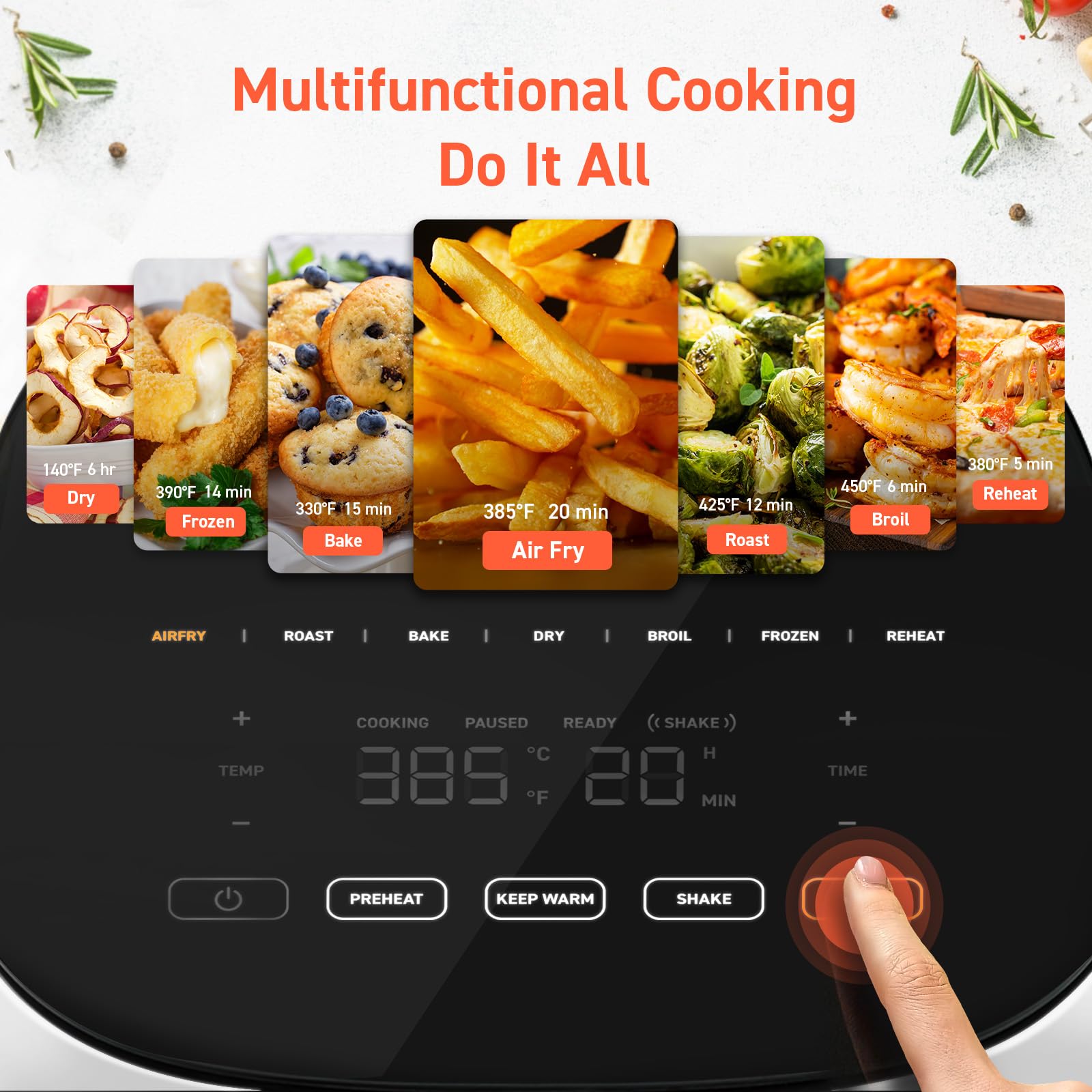 COSORI Air Fryer Pro LE Freidora de aire de 5 cuartos, con 20 revestimientos de papel, 10 funciones que secan, hornean, asan y precalientan, recordatorio de batido, hasta 450 ℉, 85 % menos de aceite, compacta, más de 130 recetas, apta para lavavajillas, blanca