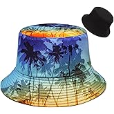 DIYDECAL Coconut Tree Print Bucket Hat,Beach Sun Hat Fisherman Hats for Mens Womens