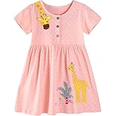 Hongshilian Toddler Girls Cotton Casual Dress Cartoon Print Short Sleeve Dress Girls Summer Sundress 2-7 Years