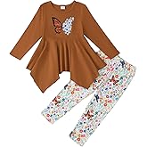 Kucnuzki Toddler Cute Girl Winter Clothes Long Sleeve Tops Graphic T Shirt Soft Leggings Pants 2 Piece Set Fall Outfits