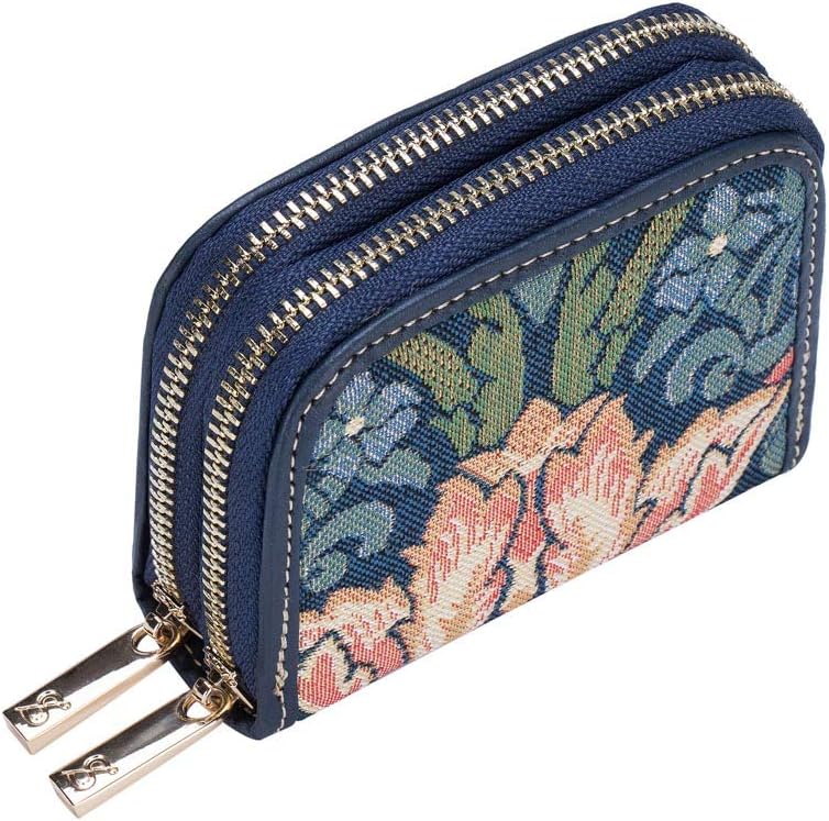 Signare Tapestry Double Zip RFID-Blocking Credit Card Holder Wallet for Women with Floral Design (Strawberry Thief Blue) - Image 5