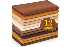 XSEINO 12 Rolls 8"x35"(20.5x90cm) 1.4mm Thick Soft Felt Fabric Sheet 12 Assorted Brown Series Colors Felt Pack for DIY Craft Sewing Squares Nonwoven Patchwork
