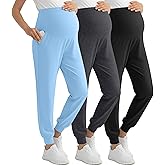 JoyMotion 3 Pack Women's Maternity Joggers Over Belly Sweatpants with Pockets Lounge Stretchy Comfy Pregnancy Pants Soft