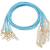 HARFINGTON 10pcs Waxed Necklace Cord Bulk, 18 Inches and 2mm Dia Necklace String Rope with Clasp for Pendants, Bracelets, Necklaces, Jewelry Making Beading Supplies,Sky Blue