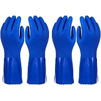 Kitchen-Star Heavy Duty PVC Gloves - Cotton Lined & Anti-Slip (Large, Blue)