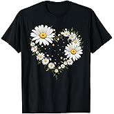 Heart with Daisy Flowers, Daisies with Heart Outline T-Shirt