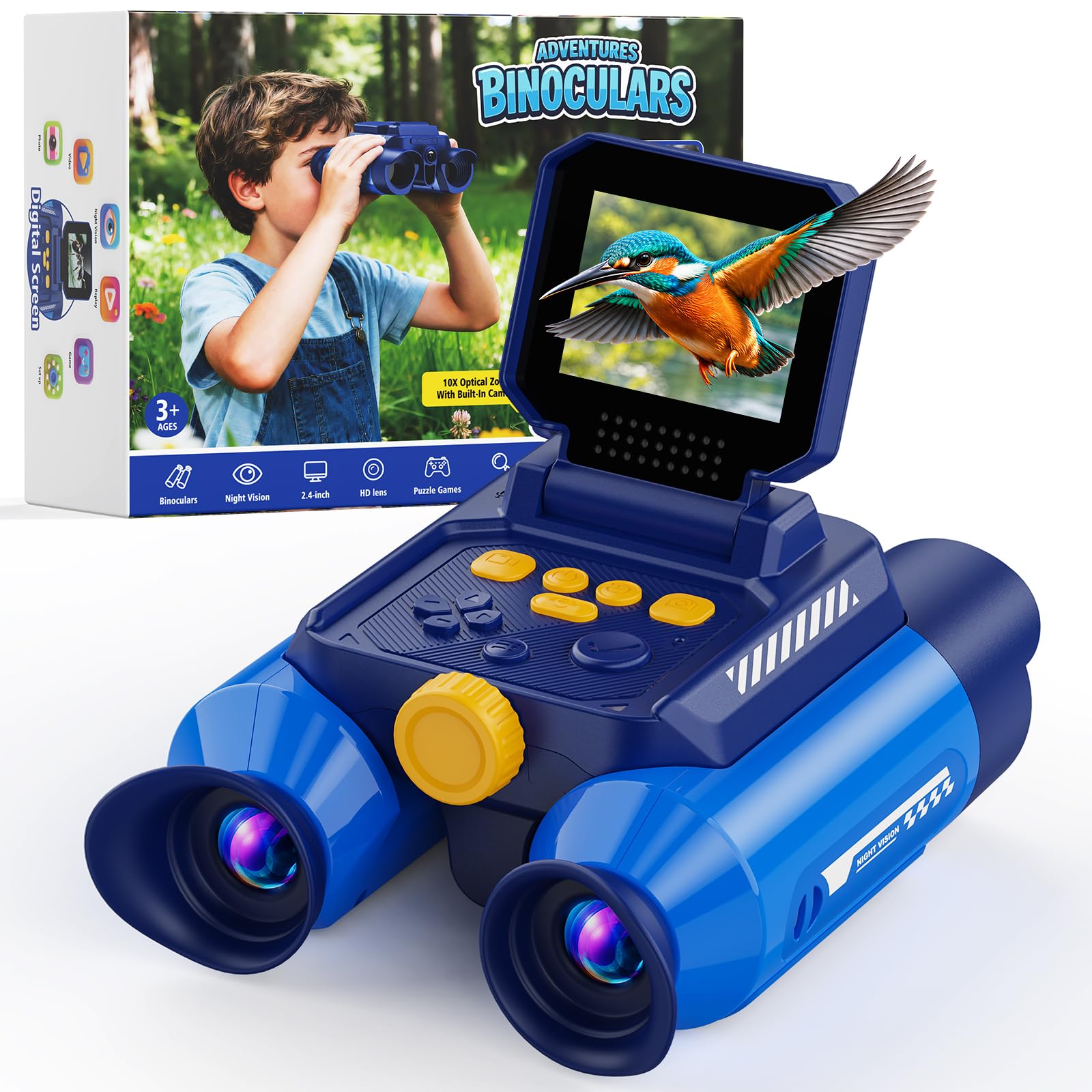 Pozifu Binoculars for Kids with Night Vision Camera, STEM Educational Toys | 48MP HD, 10X, Built-in 20 Games, Photo & Video,