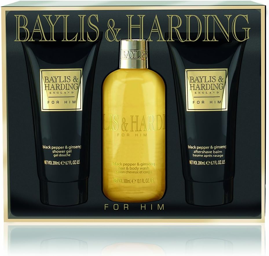 Baylis & Harding Black Pepper & Ginseng 3 Piece Men's Gift Set - Hair Body Wash