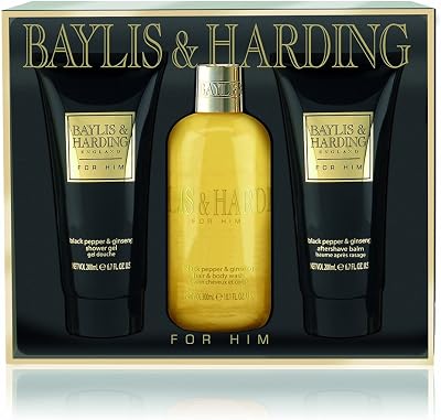 Baylis & Harding Black Pepper & Ginseng 3 Piece Men's Gift Set - Hair Body Wash