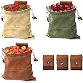 Mezchi 3 Pack Mushroom Foraging Bag, Collapsible Waxed Canvas Bag, Leather Foraging Pouch Basket for Camping, Hiking Hunting, Grocery Storage, 3 Colors