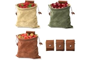 Mezchi 3 Pack Mushroom Foraging Bag, Collapsible Waxed Canvas Bag, Leather Foraging Pouch Basket for Camping, Hiking Hunting,
