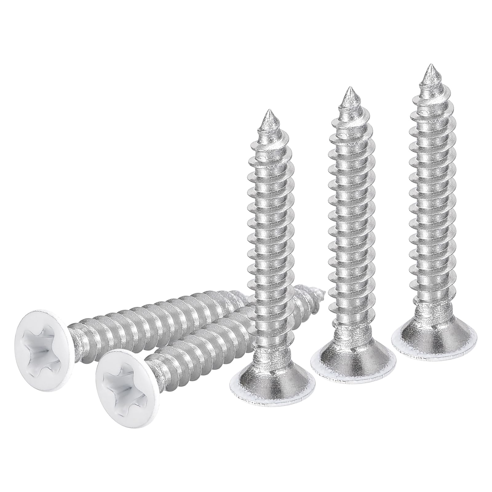 DTGN 100Pcs ST3.5x20mm Flat Head Wood Screws, 304 Stainless Steel White Phillips Self Tapping Screws - Good for Woodworking, Furniture - White