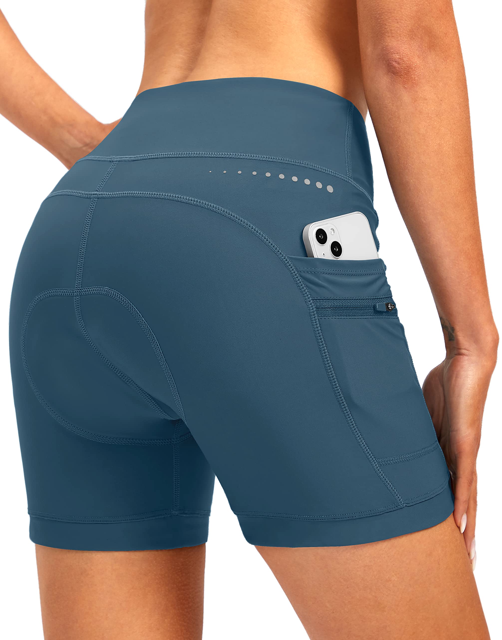 Photo 1 of Women's 4D Padded Bike Shorts Padding Riding Underwear Cycling Bicycle Road Mountain Biking Cycle Shorts for Women with Zipper Pockets(Blue Grey,M)