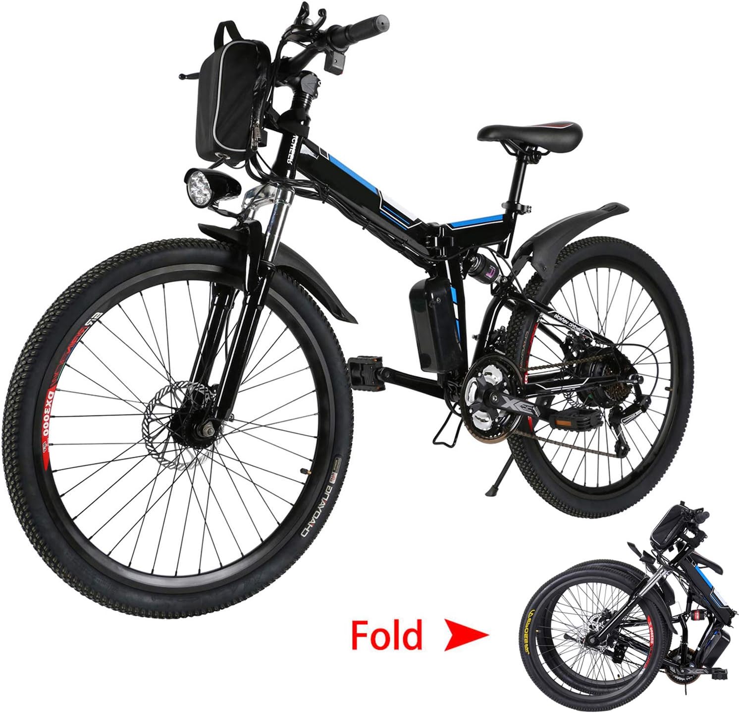 emdaot 26'' Electric Mountain Bike with Removable Lithium-Ion Battery (36V 250W), Electric Bike 21 Speed Gear and Three Working Modes