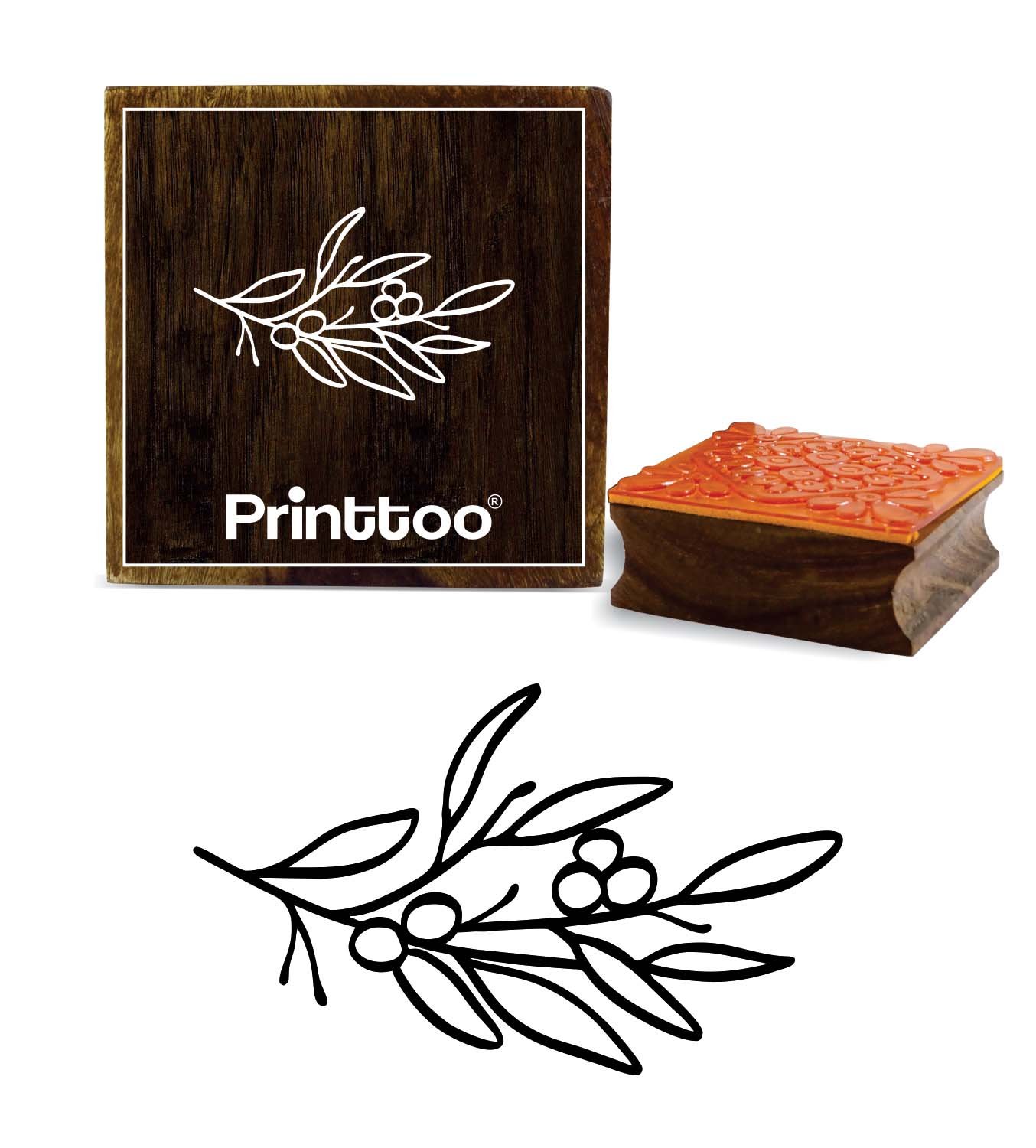 Printtoo Diary Card Olive Branch with Leaves Design Brown Wooden Rubber Stamp-2 x 2 Inches