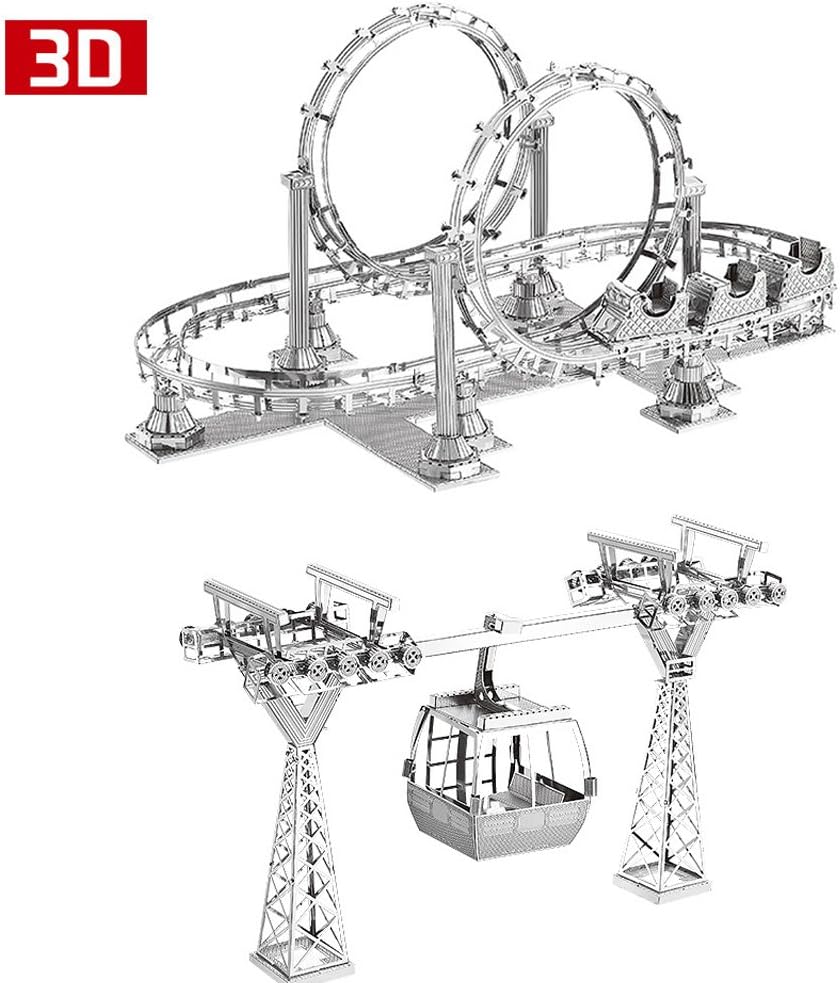 2pcs set Moutu 3D Metal Puzzle Roller Coaster Cable Car Model Kit DIY 3D Laser Cut Assemble Jigsaw Toys For Audit
