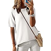 Dokotoo Womens Tops 2026 Casual Summer Crewneck Short Sleeve Striped Color Block Knit High Low Trendy Pullover Sweaters