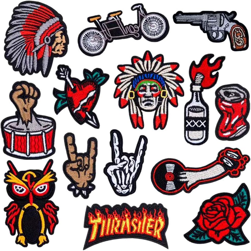 14Pcs Iron On Embroidery US Style Patches Embroidered Motif Applique Patches Embroidery Decoration DIY Sew on Patch for Jeans, Clothing,Handbag,Cap (14cps amercia Style)