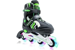 SMOOJOY Inline Skates for Kids 4 Size Adjustable Light-Up Wheels Aluminum Frame Black Rose Red Blade Skate for Boys and Girls S, M, L Sizes, Ages 5-8, 6-12, for Beginners Indoors and Outdoors