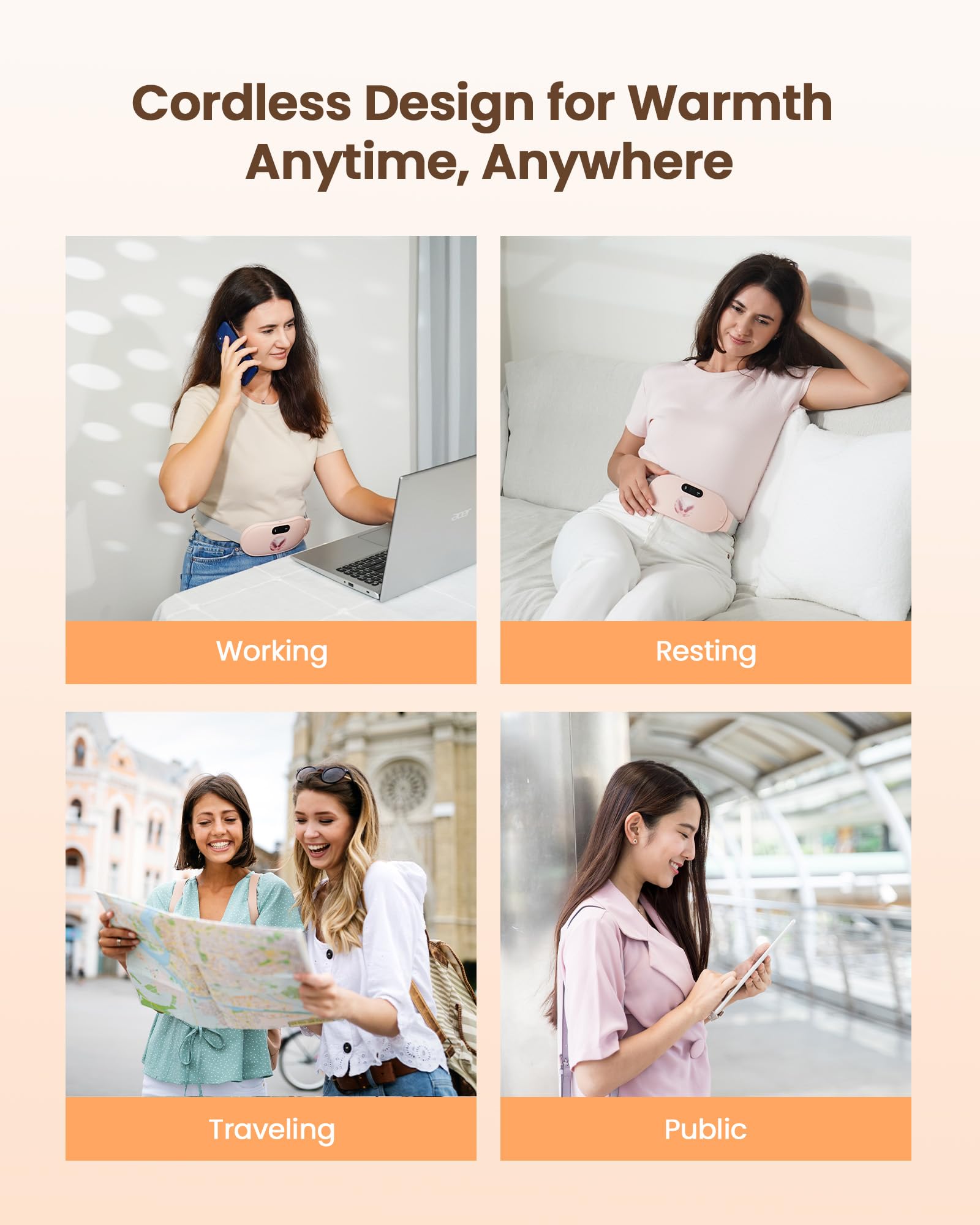 Heating Pad for Period Cramps, Fast Heating with 6 Heat Levels and 6 Massage Modes, Portable Menstrual Heating Pad, Belly Period Massager for Women and Girls, Pink