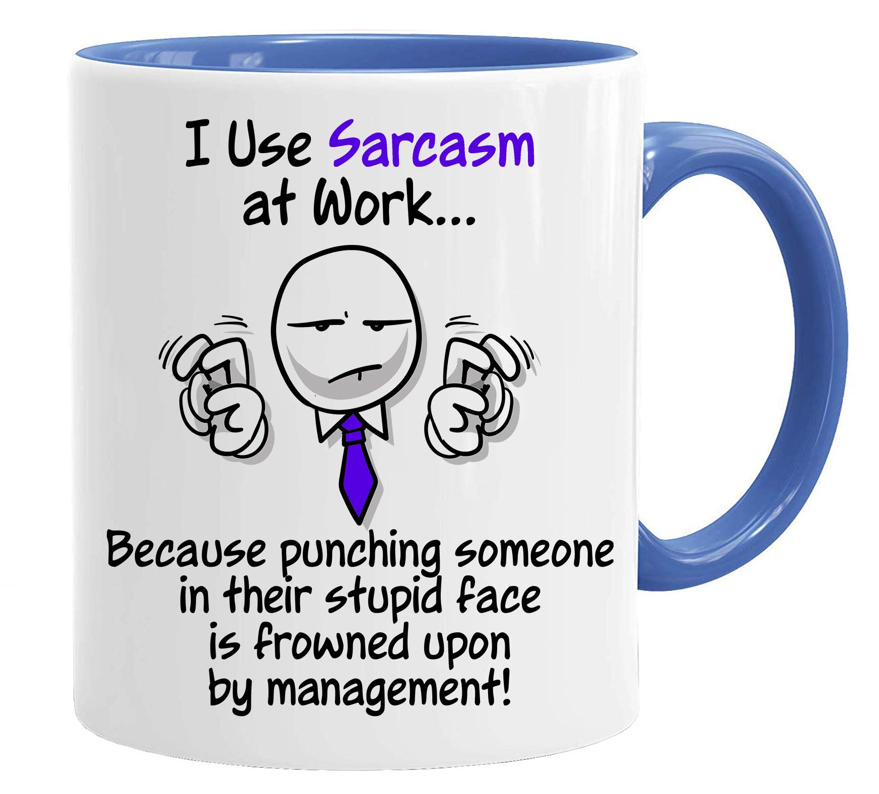 Acen Merchandise I use Sarcasm at Work, Because Punching People is Frowned Upon - Novelty 11oz Premium Quality Work Humour Mug & Gift Box Set Tea Coffee Office Work Home