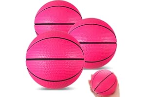 MiniInflat 3 Pcs 4'' Mini Foam Basketballs Girls Pink Squeeze Stress Ball Safe Soft Replacement Pool Basketball for Beach Indoor Hoop Kids Quiet Bouncy Basketball Party Sport Game