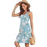 Akihoo Women Summer Casual Sleeveless Midi Plain Pleated Tank Vest Dresses