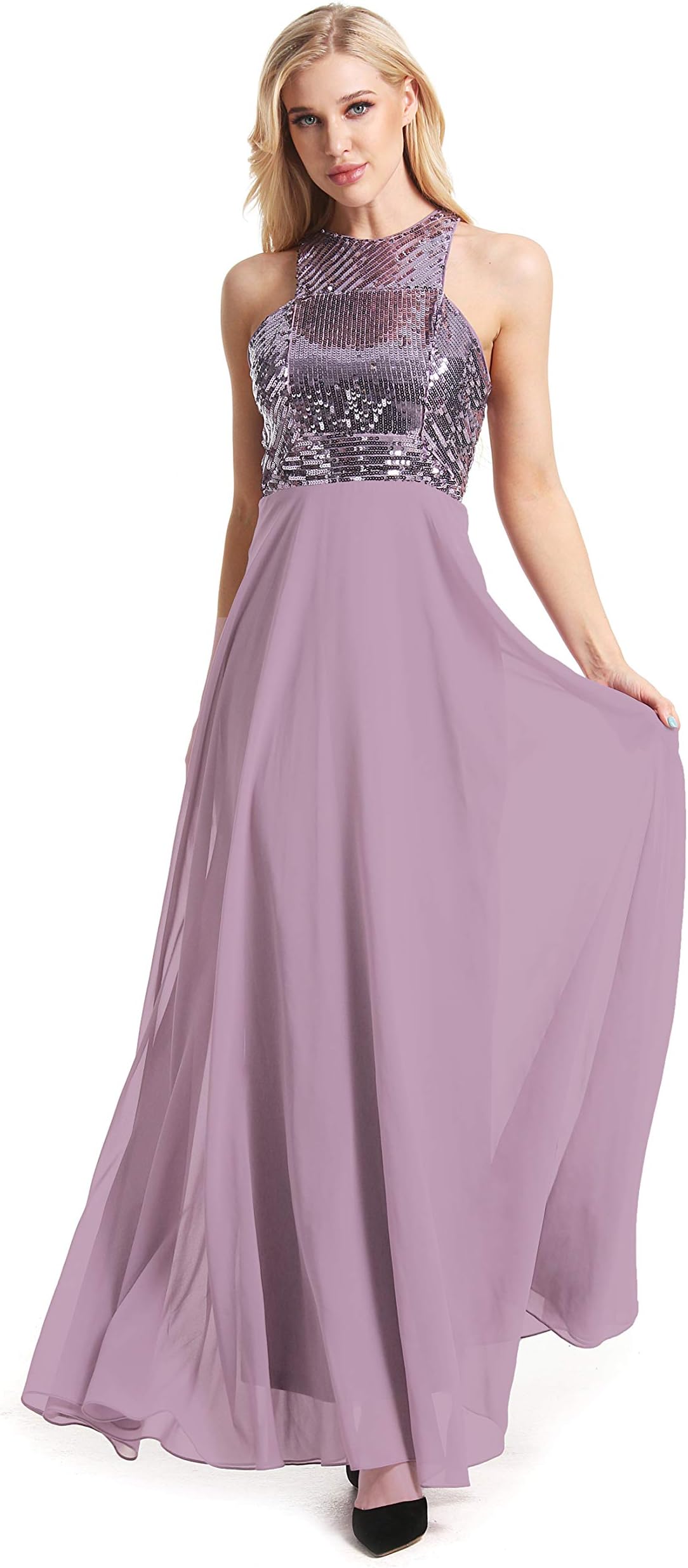 Beauty Kai Women's Long Formal Sequin Chiffon Evening Prom Dress