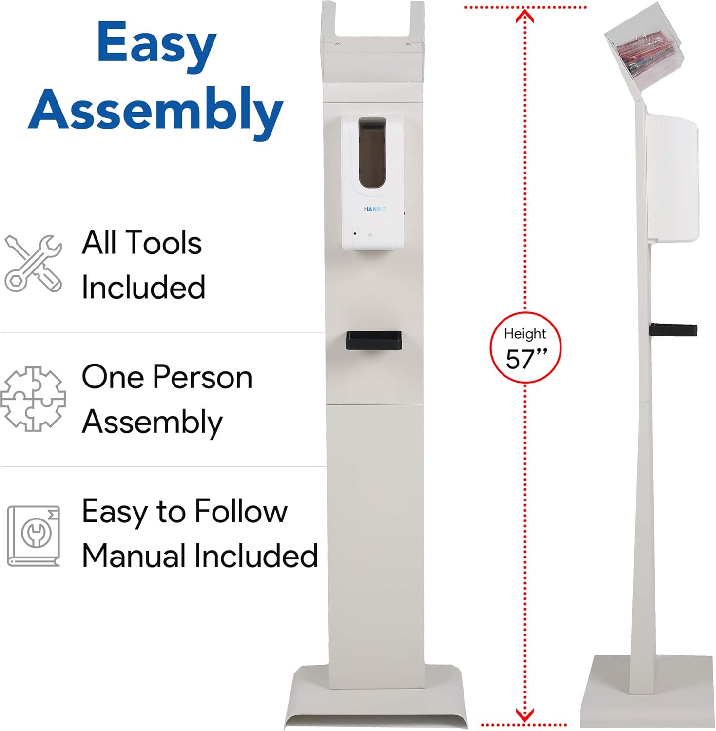 Automatic Hand Sanitizer Dispenser Stand with Face Mask Dispenser - Universal Touchless Hand Soap Dispenser - Liquid or Gel Hand Sanitizer Station - Wall Mounted or Stand - Drip Catcher Tray - White: Kitchen & Dining
