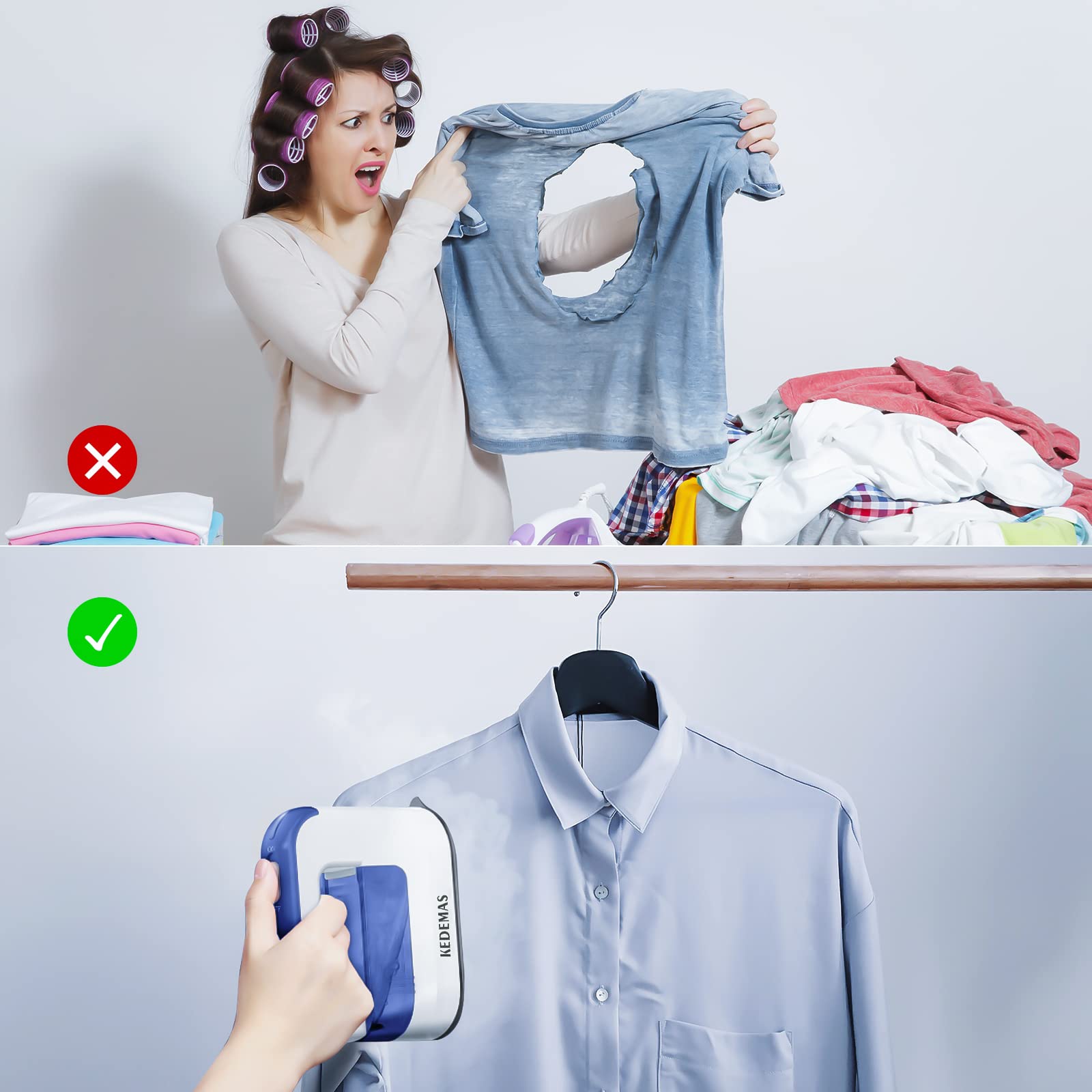 KEDEMAS Portable Steamer iron for Clothes, 1300W Mini Handheld Clothes Steamer, Horizontal, Vertical and Dry Ironing, Travel Garment Steamers for Travelling, Home, Office, ONLY FOR 120V