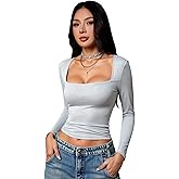 winkbay Women's Long Sleeve Crop Tops Fall Y2k Scoop Neck Fitted Basic T Shirts Going Out Outfits