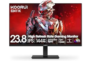 KOORUI 24 Inch Gaming Monitor 144Hz Full HD 1920 x 1080p IPS Ultra-Slim Display with HDMI VGA, Adaptive Sync, 99% SRGB, VESA 100x100mm, Eye Care, Tilt, Black, E2411K