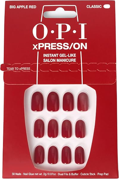 OPI xPRESS/ON Big Apple Red Short Round Nails With Nail Glue