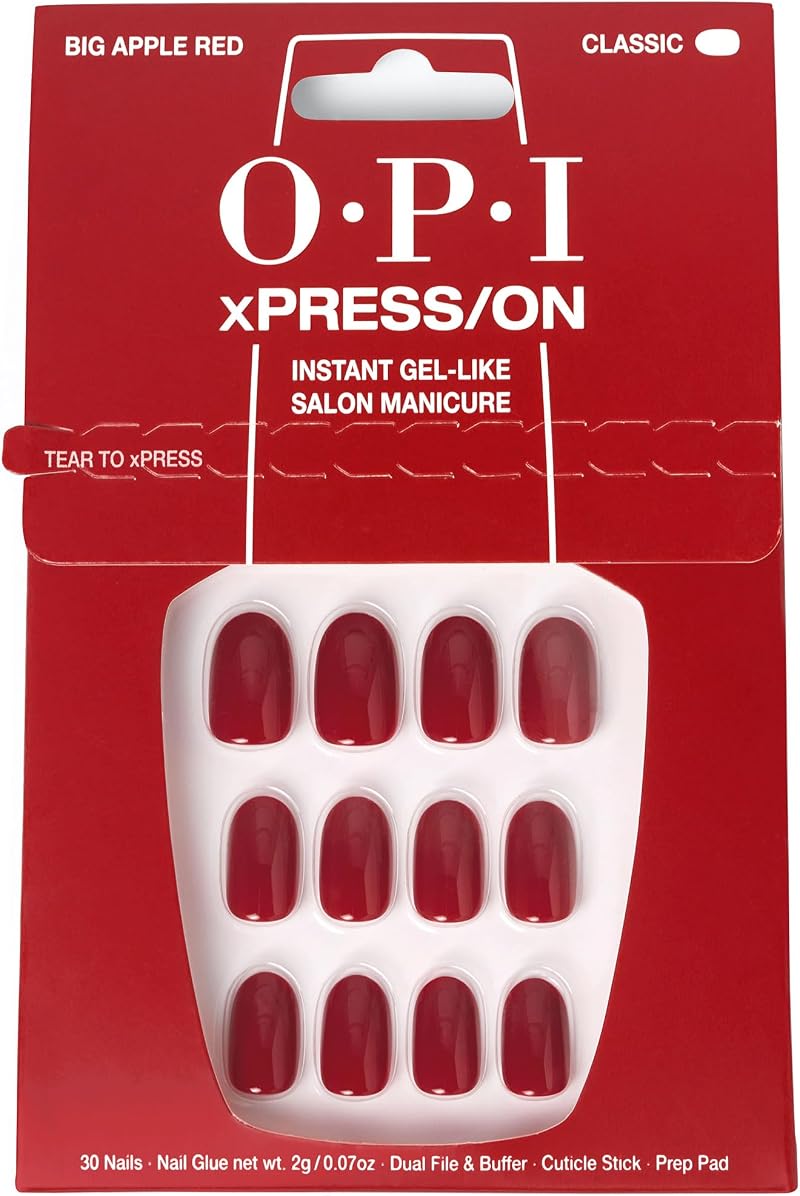 OPI xPRESS/ON Big Apple Red Short Round Nails With Nail Glue