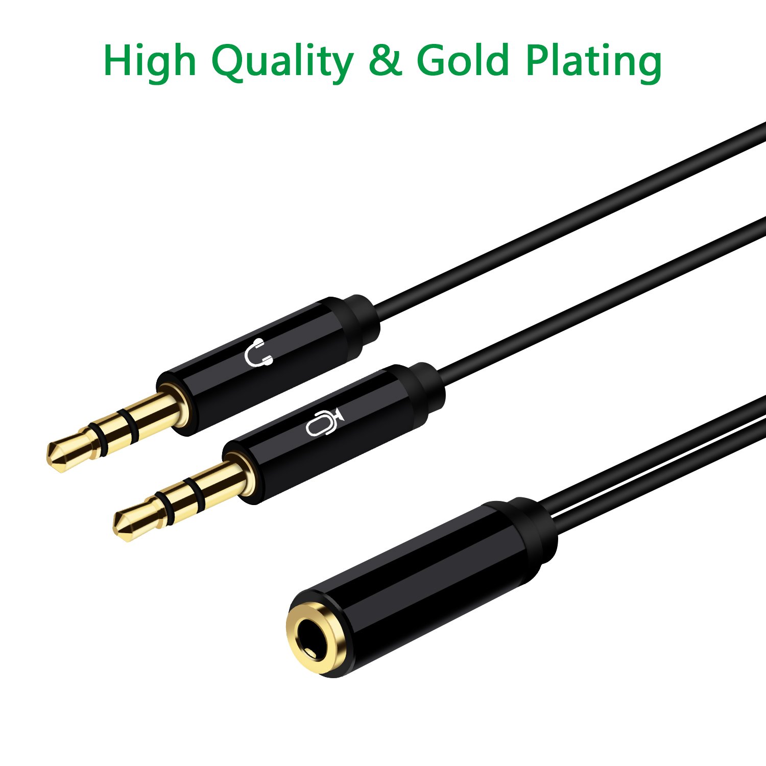 Headphone Microphone cable, Topoint Audio/Mic Splitter, 3.5mm Female to Dual 3.5mm Male Audio/Mic Splitter for Speaker, Headphones, 2 Packs