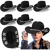 Hercicy 6 Pcs Sparkly Star Cowboy Hat Felt Black Western Hat with Adjustable Drawstring for Men and Women Cosplay Party