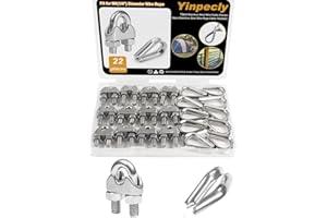 Yinpecly 12Pcs 1/4'' M6 Wire Rope Clamps 10Pcs M6 Wire Rope Thimble, 304 Stainless Steel Cable Clamps Kit for 1/4 inch Steel Cable Thimbles Rigging Tent Rope Guardrail System
