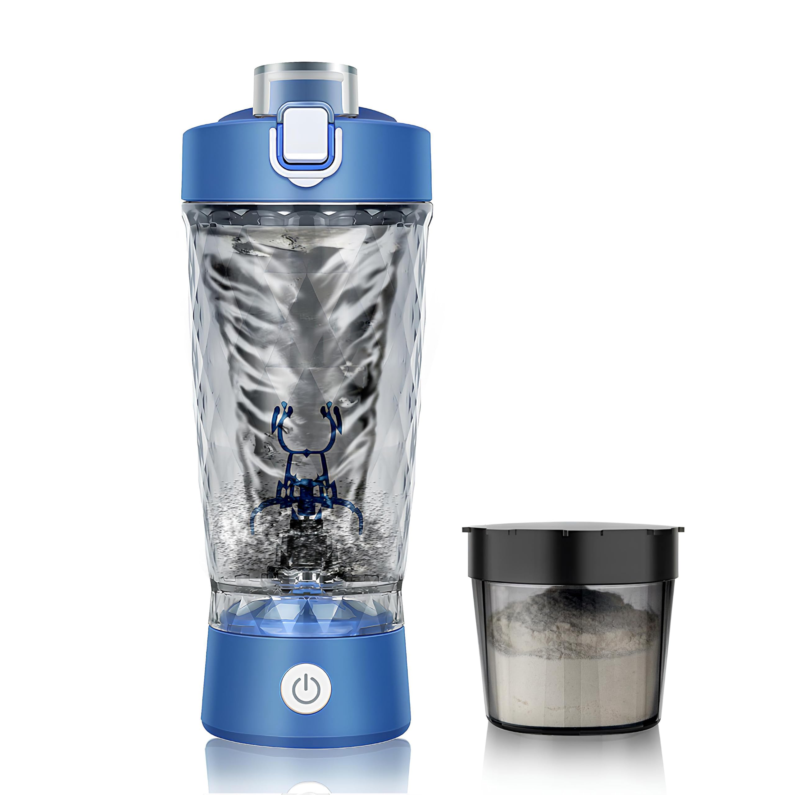 Electric Protein Shaker Bottle, Mixer Cup for Shakes and Meal Replacements, BPA-free, Portable Blender Cup with a Supplement Storage, USB Rechargeable Shaker Cups for Protein Shakes 550ml (Blue)