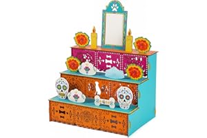 Pinkunn Altar De Muertos Vela Para Animalitos Mascotas Gato Perro Dog Three-tier Ofrenda, Poplar Plywood Self Painting Color Sugar Skull Dog, Paw and Bones Day of The Dead Supplies Decoration