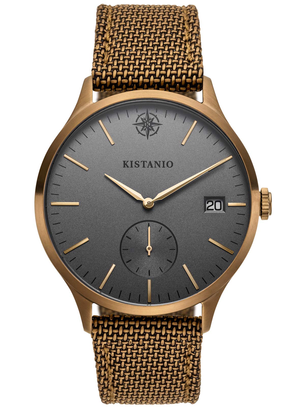 Kistanio Men's Watch Stratolis Sapphire Glass Khaki Silver Grey Bronze Canvas Leather Strap KIS-STR-40-090