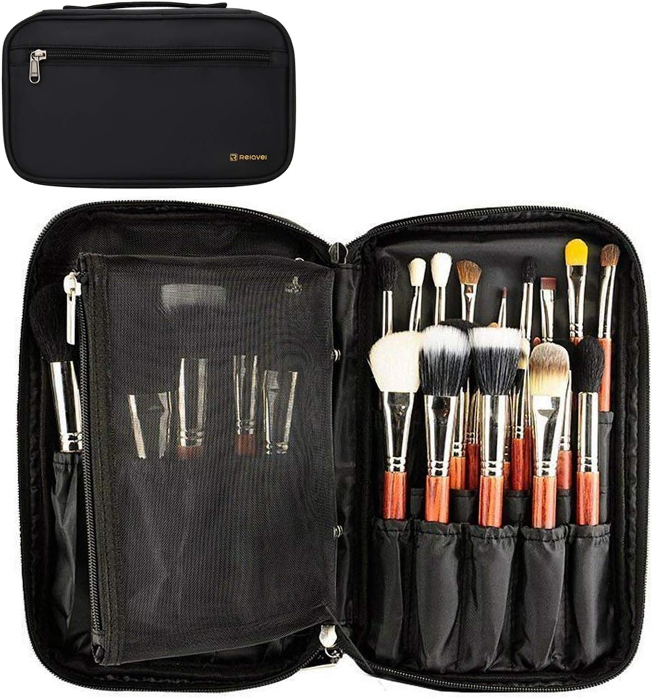 Professional Cosmetic Case Makeup Brush Organizer Makeup Artist Case with Belt Strap Holder Multi functional Cosmetic Bag Makeup Handbag for Travel & Home Gift (Black) : Beauty